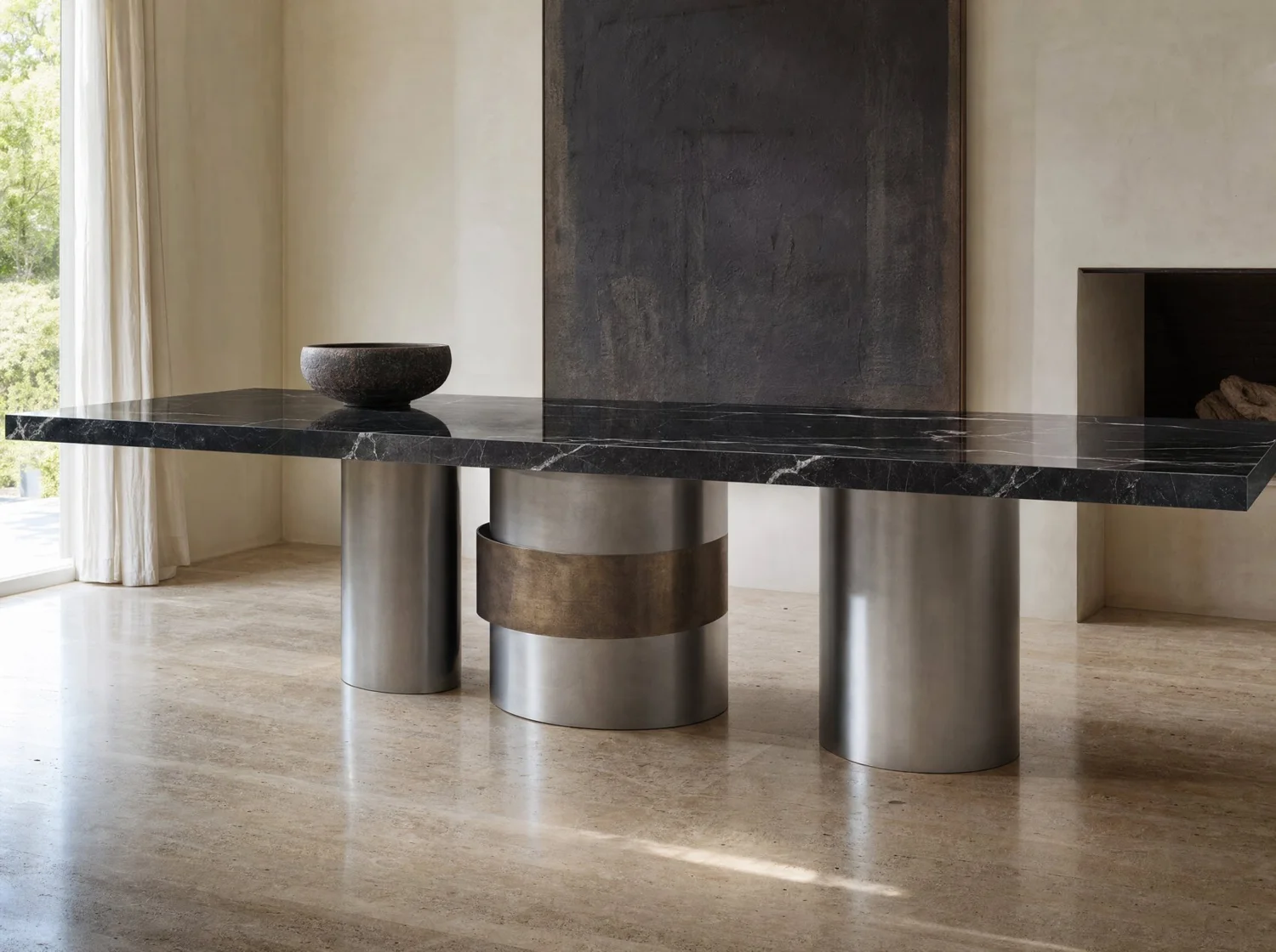 Mesa de comedor Negro Vizarrón sobre columnas