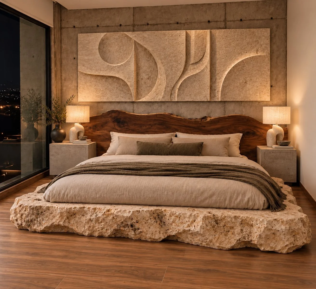 Cama "Cerro" plataforma de travertino