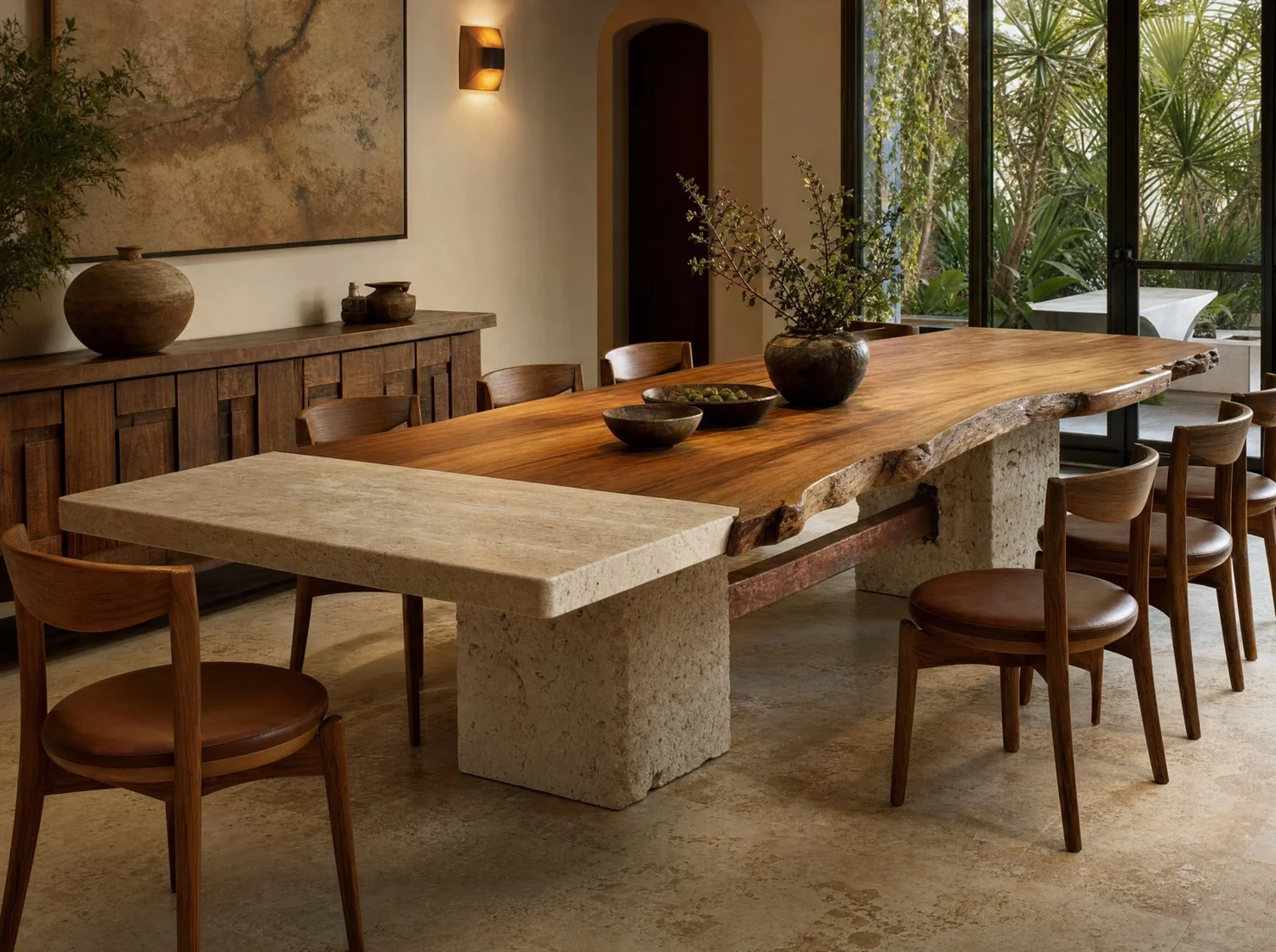 Comedor "Parota" con incrustación de travertino