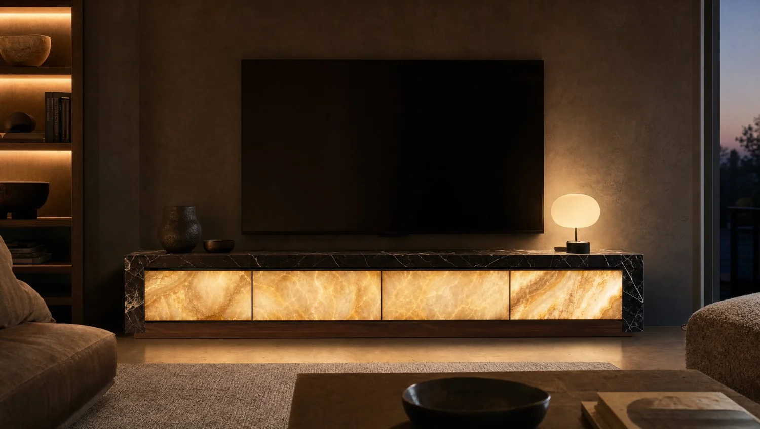 Mueble de TV "Negro y ónix" retroiluminado