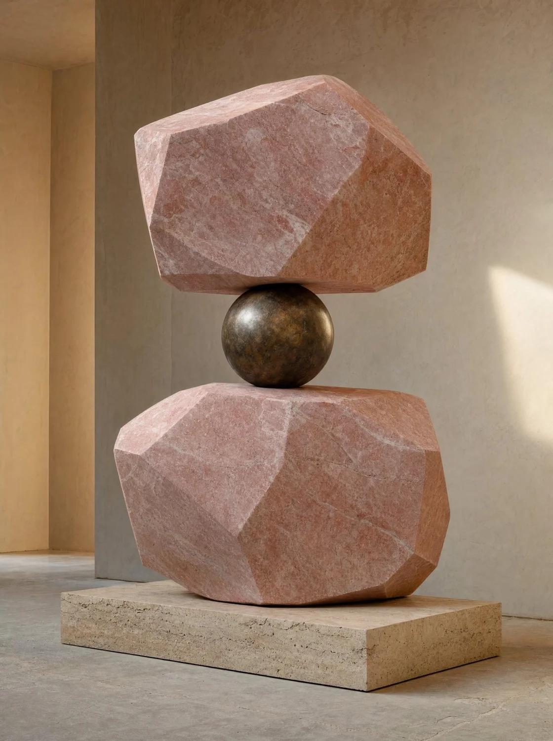 Escultura "Equilibrio" dos rocas de mármol rosa