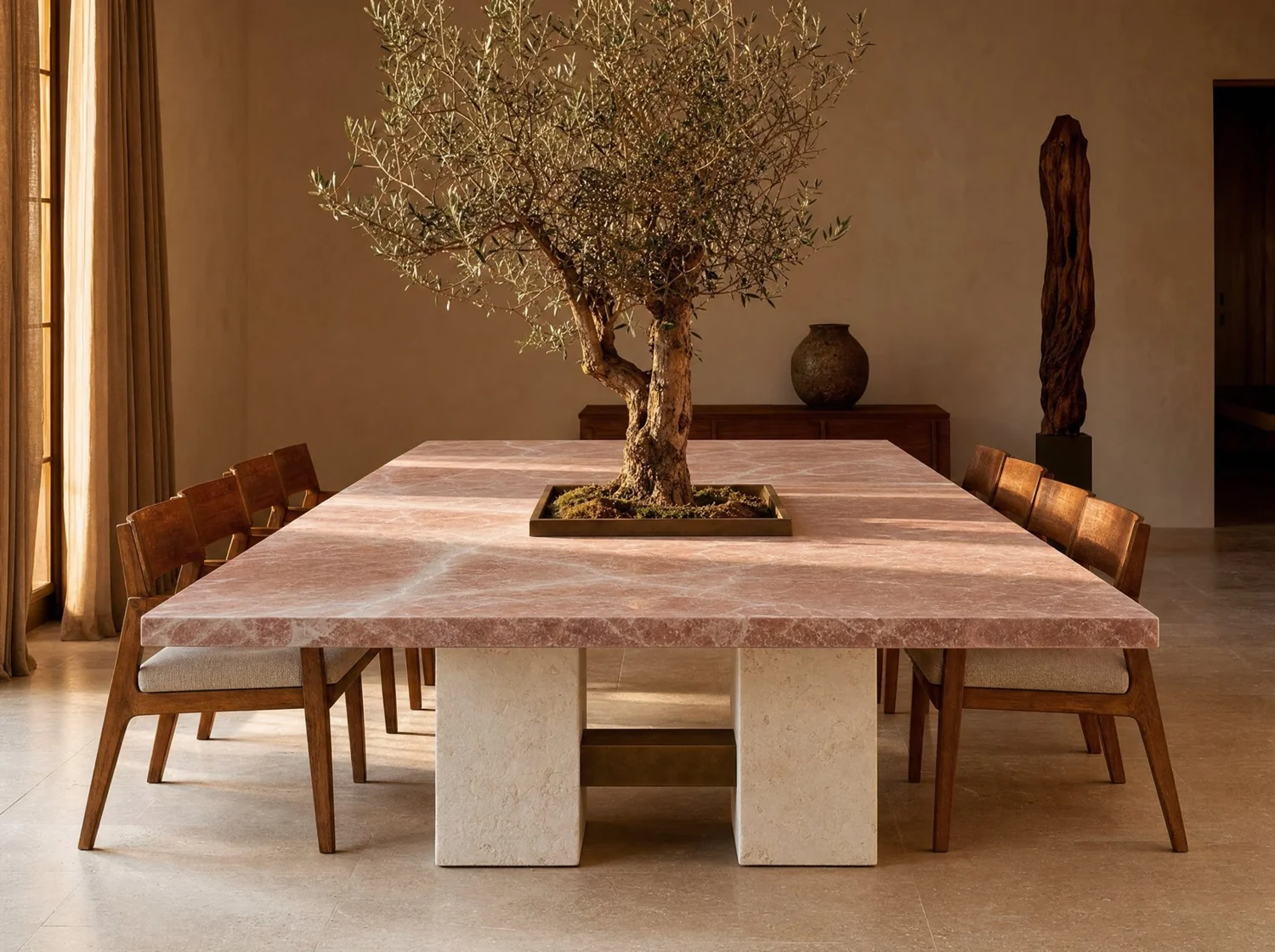 Comedor "Bonsái" mármol rosa con jardinera